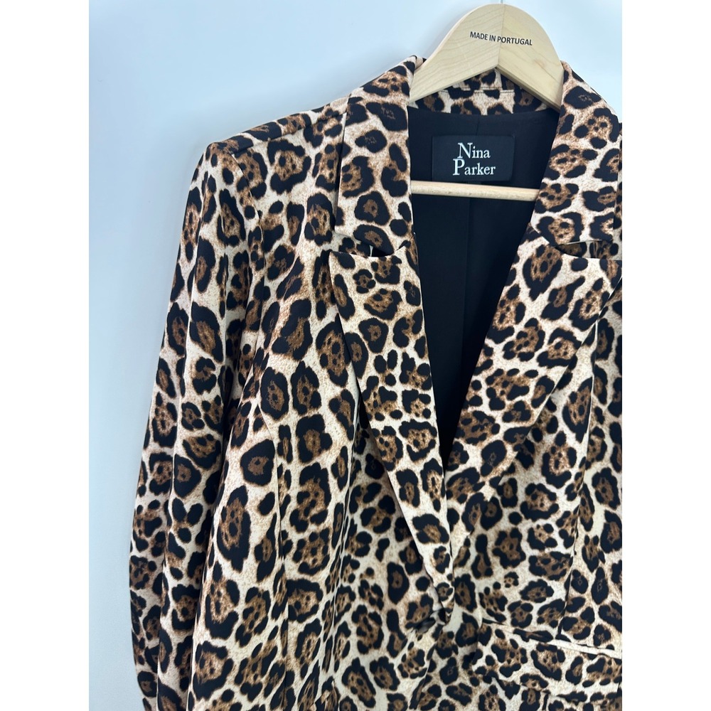 Nina Parker Leopard Animal Print Blazer Jacket Career Office Chic Plus Size 2X - Picture 3 of 11